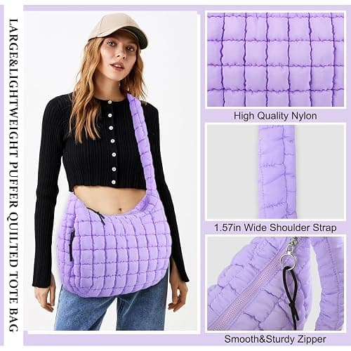 Quilted Puffer Tote Bag Purse Puffy Crossbody Shoulder Bag,Lightweight Nylon Hobo Bag Puffer Carryall Bag for Women Girl thumbnail 4