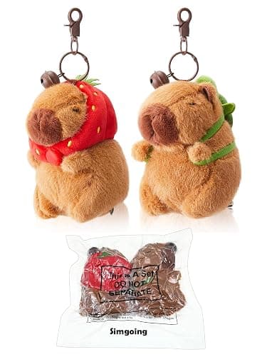 Simgoing 2 Pcs Capybara Plush Keychain Capybara Stuffed Animals Plush Pendant for Graduation Exchange Birthday Party(Turtle Bag, Strawberry Hood) thumbnail 4