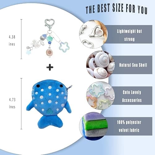 Whale Shark Coin Purse Keychain,Cute Plush Change Purse with Zipper Keychain,Kawaii Handmade Coin Pouches for Women thumbnail 5