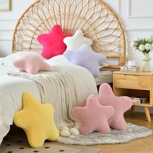 Xiashrk Star Pillow, Decorative Throw Pillows for Bed Couch, 15" Star Shaped Pillow Plush Floor Cushions Room Decor Pillow with Soft Faux Rabbit Fur for Sofa Bedroom Living Room thumbnail 7