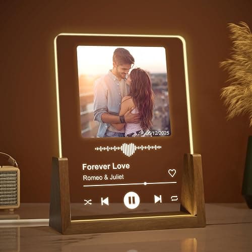 LUCKOR Personalized Christmas Birthday Gifts for Men Women, Custom Anniversary Spotify Plaque Gifts for Boyfriend Girlfriend Couple, Customized LED Walnut Picture Frame for Her Him Friends - Image 1