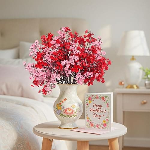 HIAGROW 8Pcs Babys Breath Fake Artificial Flowers, Real Touch Red Pink Mix and Match Plants Silk Flowers for Vase Home Office Wedding Valentine's Day Indoor Outdoor Centerpiece Table Party Decoration thumbnail 6