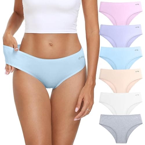 coskefy Women's Underwear Cotton Hipster Panties Low Rise Briefs Soft Strench Breathable Ladies Bikini Underwear 6 Pack - Image 1