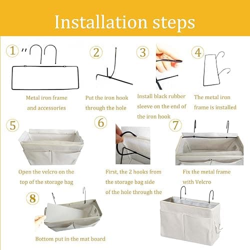 Bedside Caddy Organizer/Bedside Hanging Storage Bag Multi-Function Caddy for Bunk bed Hospital Beds Dorm Bed Rails, Holders Books Glasses Phones Magazine(White) thumbnail 6