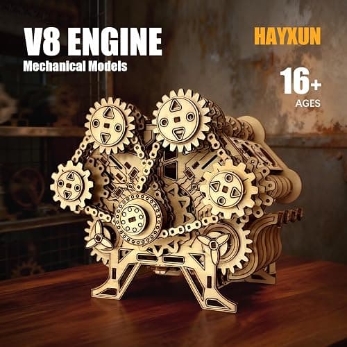 3D Puzzles for Adults - Wooden V8 Engine Model Kit, 3D Puzzle Model Engine Kit with Working Motor, DIY Kits Hobbies for Men for Men, Teen (591 Pcs) thumbnail 6