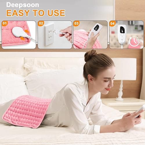 Deepsoon Heating Pad,Electric Heating Pads for Back,Neck,Abdomen,Moist Heating Pad for Shoulder,Knee,Arms,Legs,Dry/Moist Heat & Auto Shut Off,Birthday Gifts for Men and Women,BabyPink,24x12 Inch thumbnail 3