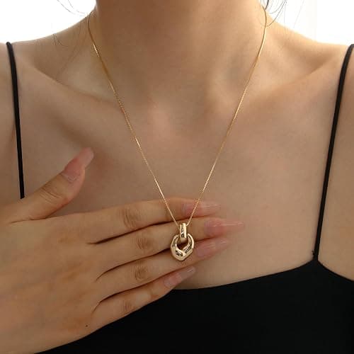 HESSAWELL Gold Pendant Necklace for Women Statement Gold Silver Necklace Trendy Jewelry for Women thumbnail 3