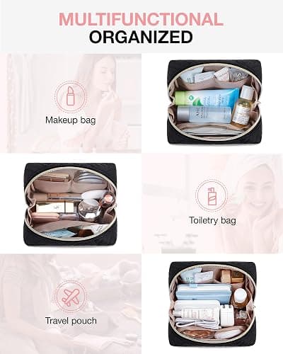 BAGSMART Small Makeup Bag, Travel Cosmetic Bag Make Up Pouch Small Travel Zipper Pouch,Water-resistant Toiletry Bag,Makeup Organizer Bag for Women, Black thumbnail 9