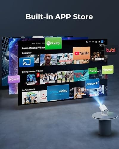 [Built-in Apps & 2026 Upgraded] Mini Projector 4K 1080P Support | 20000 Lumens Portable Projector with Android 14, Auto Keystone, WiFi 6, Bluetooth 5.4, Rotatable 180° for Bedroom/Indoor thumbnail 2