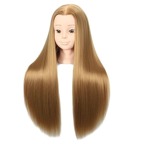Headdoll 26"-28" Mannequin Head Styling Mannequin Head for Hair Styling and Free Table Stand Training Head Manikin Cosmetology Doll Head with Long Fiber Hair Hairdresser Practice Head for Stylist thumbnail 3