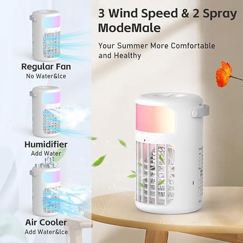 Portable Air Conditioner, 2025 Upgraded 4-IN-1 Ultra-Quiet Design Portable AC Unit with 2 Cool Mist & Speeds1500ml Remote Control Air Conditioner Evaporative for Home,Office,Bedroom, Camping thumbnail 4