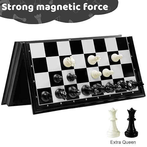 Travel Chess Set, 10 inch Magnetic Chess Board with 2 Extra Queen Portable Folding Board Chess Games for Kids, Adults thumbnail 4