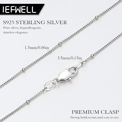 IEFWELL S925 Sterling Silver Chain Necklace for Women - 14K-Real-Gold-Plated 1.5mm Satellite Bead Chains Necklace, Sturdy Women's Chain Necklaces, 14/16/18/20/22/24 Inches Christmas Jewelry Gifts thumbnail 2