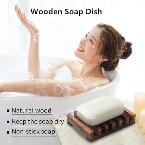 Wooden Soap Dish for Shower,Set of 2 Shower Soap Holder,Self draining Bar Soap Holder for Bathroom, Homemade Soaps Saver Natural Soaps Tray, Vowupt thumbnail 5