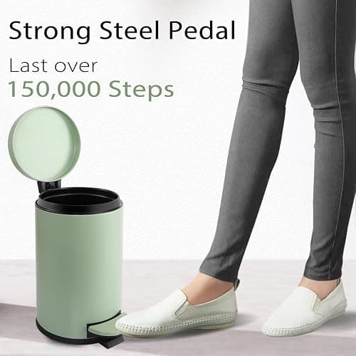 TIPGO Small Bathroom Trash Can with Lid Soft Close, 1.2 Gal, Green | Hands-Free Step Pedal, Removable Inner Bucket, 4.5 Liters, Round Stainless Steel Garbage Can for Bedroom, Office, Kitchen thumbnail 5