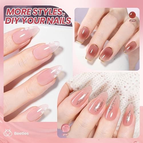 Beetles Jelly Gel Nail Polish Set - 6 Colors Neutral Fall Gel Polish Kit Nude Pink Red Brown Sheer Gel Translucent Effect Soak Off UV DIY Manicure French Nail Art Salon Gift for Girls Women thumbnail 2