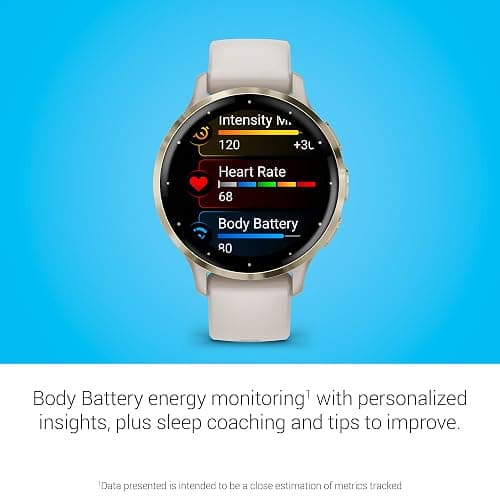 Garmin Venu 3S Soft Gold Stainless Steel Bezel 1.2-Inch AMOLED Touchscreen Display Smart Watch with 41mm Ivory Case and Silicone Band thumbnail 4