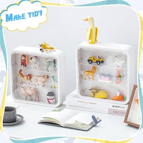 Menkxi 2 Pcs Display Case for Figures 3 Tiers Doll Storage Box Wall Mounted Clear Box Dust Proof Display Cabinet Organizer with Magnetic Door for Mini Toys Action Figures Collectibles, White thumbnail 5