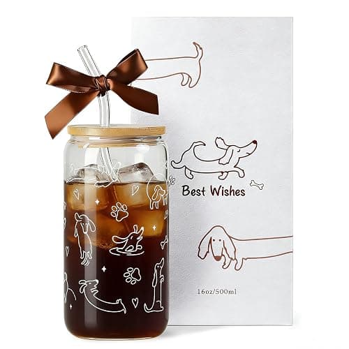 Dachshund Gift for Women, Funny Wiener Dog Gifts Glass Cup with Lid & Straw Coffee & Smoothie Tumbler for Weenie Lovers Dog Owners Pet Moms Wife teens Friend Sister for Mother’s Day Birthday thumbnail 8