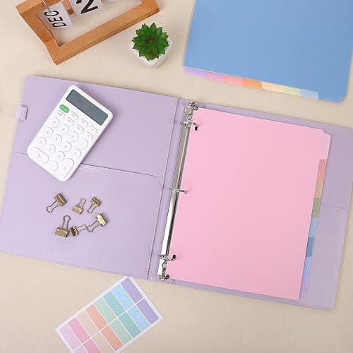 SKYDUE 8 Tab Durable Plastic Dividers, Big Tab Dividers for 3 Ring Binder, Write & Erase 3 Ring Binder Dividers with Tabs, with Sticker Labels, 1 Set, Aesthetic Pastels Binder Dividers thumbnail 2