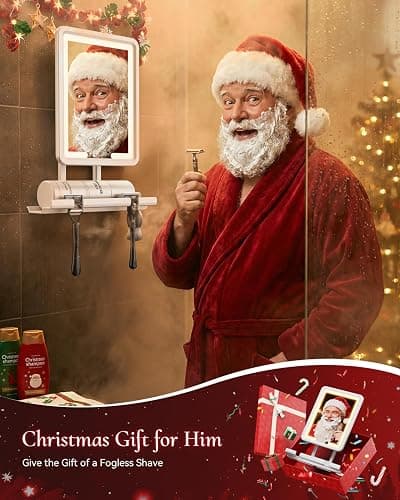 Heated Shower Mirror Fogless for Shaving 2025 New, 3 Colors Stepless Dimmable Lights Anti Fog Shower Mirror, Fog Free Mirror for Shaving with Razor Holder for Men, NO-Drilling, Removable - White thumbnail 4