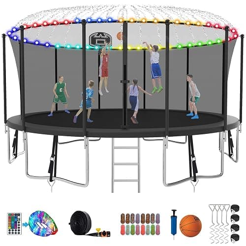 SKYUP Tranpoline 1500LBS 16 15 14 12 10 8 FT Tranpoline for 7-10 Kids and Adults, Windproof Outdoor Tranpoline with Enclosure Net, Basketball Hoop, Easy to Install & Last Long - ASTM Approved - Image 1