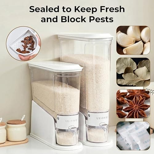 UFORU Rice Dispenser 11Lbs, Slim Rice Storage Container for Small Space, BPA-Free Clear Dry Food Dispenser Sealed Moisture Proof, Grain&Cereal Storage Bucket for Kitchen Pantry Household, White thumbnail 4