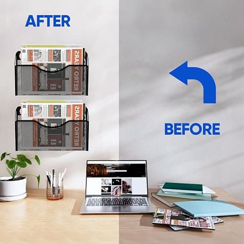 Magnetic File Holder 3 Pockets File Folder Organizer, Office Hanging Magazine Rack for File Cabinets, Magnetic Paper Holder, No Drilling Mail Organizer for Refrigerator, Whiteboard, Office, Kitchen thumbnail 7