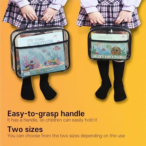 Toy Storage Organizer Clear 4 Pack Building Bricks Blocks Bag with Zipper | Durable PVC case with name tag & manual pocket; holds blocks, clay, board games; portable handle for travel & playroom thumbnail 6