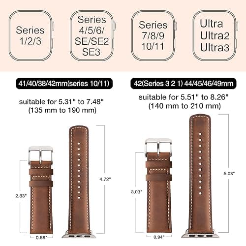 SUNFWR Leather Bands Compatible with Apple Watch Band 49mm 45mm 44mm 42mm for Men Women, Genuine Leather Replacement Strap for iWatch Ultra 2, Ultra, SE2, SE, Series 9 8 7 6 5 4 3 2 1 (Red thumbnail 5