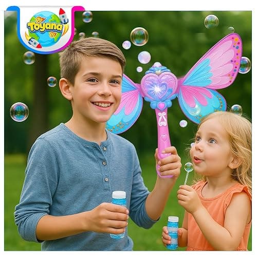 Kids Butterfly Bubble Wand, Light Up Automatic Bubbles Maker Machine with Bubble Solution, Magic Fairy Wand Outdoor Garden Bubbles Blower Activity Gift Toy Leak-Proof Design for Children Ages 3+ Years thumbnail 2