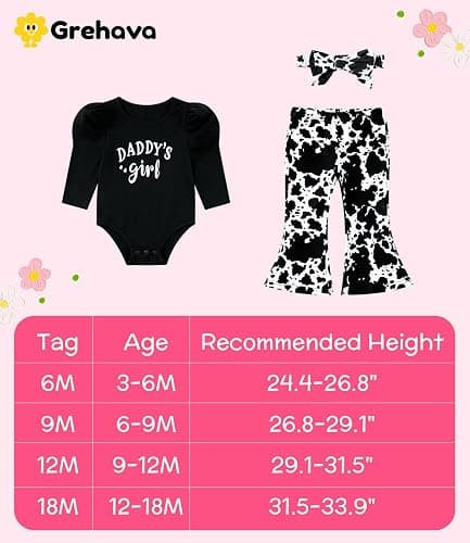 grehava Baby Girl Romper Set and Bell Bottom Pant with Bow Headband Infant Fall Outfit 6-18 Month thumbnail 6