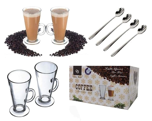 Ever Rich ® Latte Glasses Tea Coffee Cup Mug (Fits Tassimo & Dolce Gusto) (300 ML + SPOONS) thumbnail 2