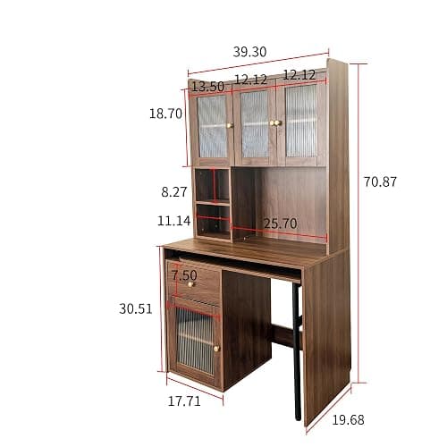 LUMISOL L Shaped Computer Desk with 90 Degree Rotating Desktop, Home Office Desk with Hutch & Bookshelf, Multi-Functional Woking Table with Storage Drawers for Study Room Office Living Room, Walnut thumbnail 2