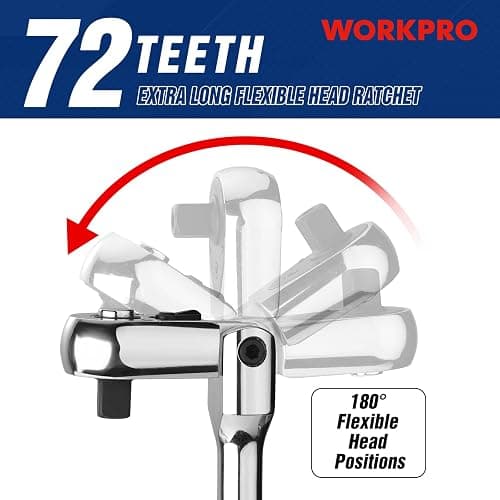 WORKPRO 3/8" Drive Extra Long Flex Head Ratchet, 18 Inch Reach Quick Release CR-V Steel Ratchet Handle, CR-MO Head, Reversible Design, 72-Tooth thumbnail 4
