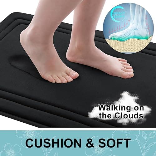 Grandaily Memory Foam Bath Mat Rug 24x16, Ultra Soft, Non-Slip and Absorbent Bathroom Rugs, Machine Wash Dry, Comfortable Bath Carpet for Bathroom Floor, Tub and Shower, Black thumbnail 4