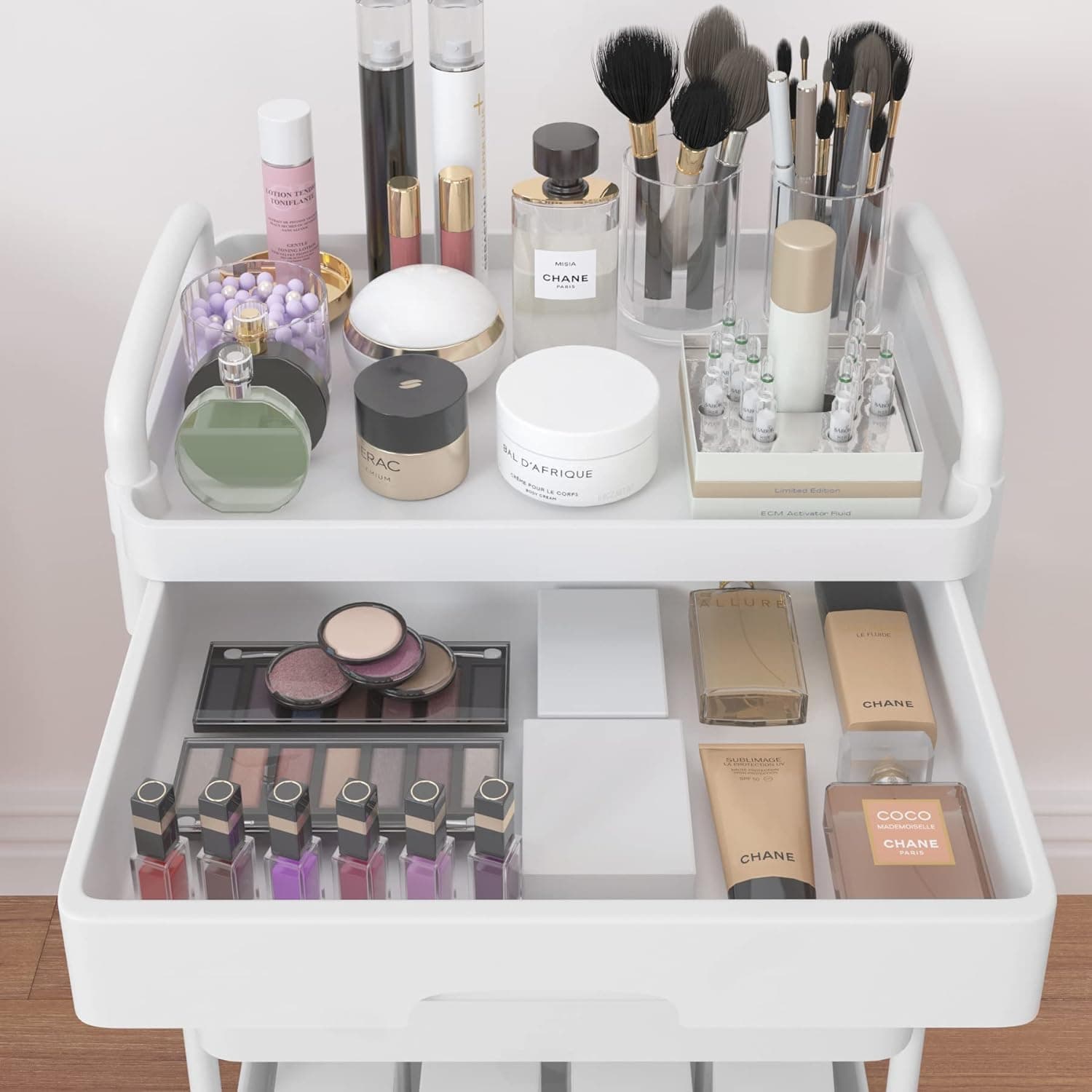 3-Tier Rolling Utility Cart with Drawer,Multifunctional Storage Organizer with Plastic Shelf & Metal Wheels,Storage Cart for Kitchen,Bathroom,Living Room,Office, (White-3Tier) thumbnail 8