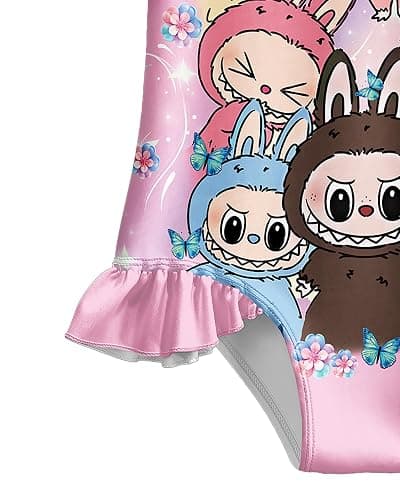 Difforever Girls Swimsuit One Piece Cute Monster Bathing Suit for 5-12 Years Kids Beach Swimwear - Deeppink - 7-8 Years thumbnail 5