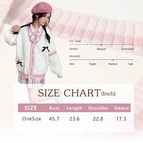 FindThy Women’s Kawaii JK School Uniform Cardigans Long Sleeve Button Up Cardigan with Pinned Bowknot thumbnail 2