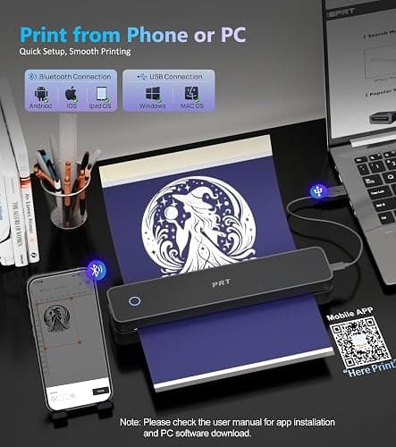 MT660 Tattoo Stencil Printer with 10pcs Transfer Paper, Wireless Thermal Tattoo Transfer Printer, Bluetooth Portable Tattoo Machine for Beginners, iOS, Android, Laptop for Car, Office, Home, Black thumbnail 3
