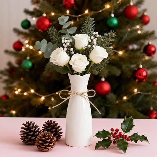 Small Vase White Ceramic Jute Rope Simple Vases for Home Decor Minimalist Modern Flower Vase Elegant Decorative Glossy Vase for Pampas Grass, Office, Living Room, Mantel and Bedroom Décor thumbnail 4