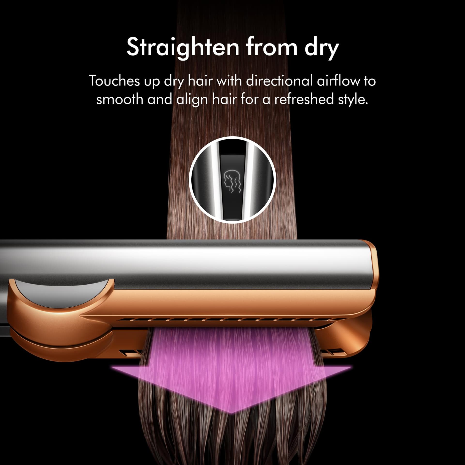 Alisadora Dyson Airstrait™ (Ceramic Pink). Alisado de húmedo a seco, con aire para un acabado natural. Sin placas calientes. Sin daño por calor. thumbnail 4