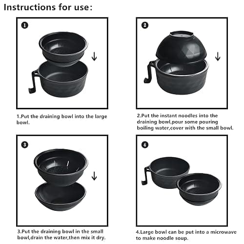 Layron Ramen Cooker Ramen Bowl Set with Chopsticks 33oz Microwave Noodle Bowl College Dorm Room Essentials for Girls for Boys Apartment Essentials-Black thumbnail 7
