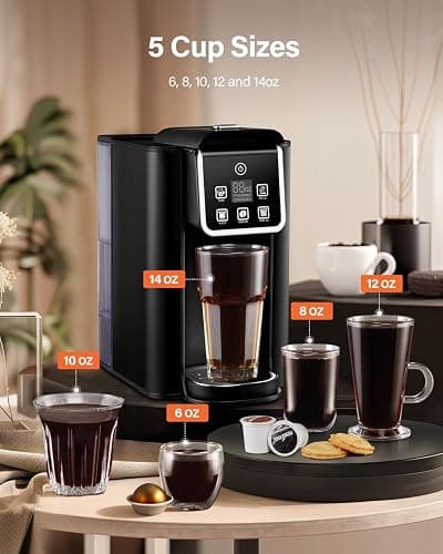 SHARDOR Single Serve Coffee Maker 2.0, Hot and Iced Coffee Machine for K Cup Pods & Ground Coffee, 6 to 14 oz Brew Sizes, 50 oz Removable Water Tank, Bold Brew Setting, Stainless Steel, Black thumbnail 5