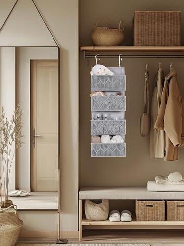 Avidanza 4-Tier Over The Door Hanging Organizer, Fabric Door Storage Organizer with Hooks & Adhesive Straps, Cloth Hanging Storage for Bedroom, Closet, Bathroom & Nursery thumbnail 8