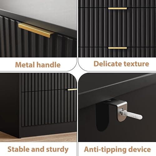 MAISONARIA Black 6 Drawer Dresser for Bedroom, 55" Wide Modern Chest of Drawers with Gold Metal Handles, Fluted Wood TV Stand for Living Room, Hallway thumbnail 4