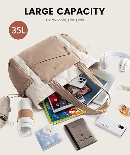 LOVEVOOK Tote Bag for Women, Puffer Bag and Work Bags with Zipper for Travel, Daily, School, Quilted Nurse Shoulder, 2pcs thumbnail 4