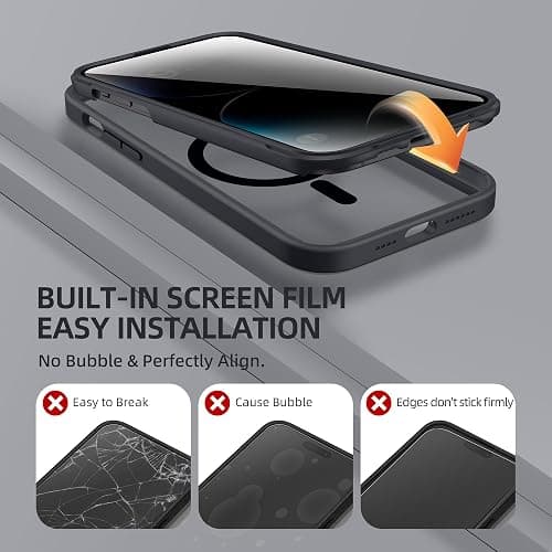 BERFY Magnetic for iPhone 14 Pro Max Case, Compatible with MagSafe, Built-in Privacy Screen Protector and Upgraded Camera Protection, Anti-Spy Full Body Shockproof Phone Case for 14 Pro Max 6.7",Black thumbnail 5