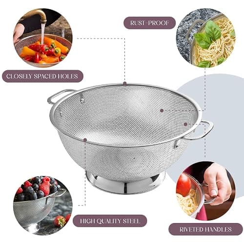 Bellemain Colander for Kitchen – 5 Qt Stainless Steel Strainer with Handle - 18/8 Pasta Strainer Bowl for Pasta, Spaghetti, Vegetables, Fruit, and Pot Draining - Stainless Steel Colander thumbnail 6
