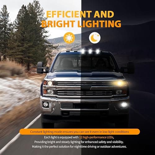 DEERMOTO 5PCS Solar Cab Lights White Wireless No Drill Car Roof Top Marker LED Warning Light Smoke Lens IP67 Waterproof Truck Roof Light Compatible with Pickups Trucks Ford Dodge Ram GMC SUV Toyota thumbnail 9